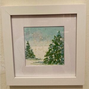Framed Original Watercolor Art “Wintry Trees” Size 7”x7”